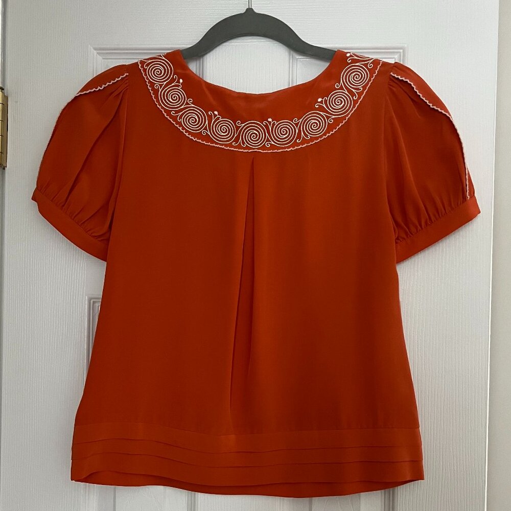 Anthropologie Floreat Embroidered Puff Sleeve Blouse | Size 2 - Picture 2 of 3